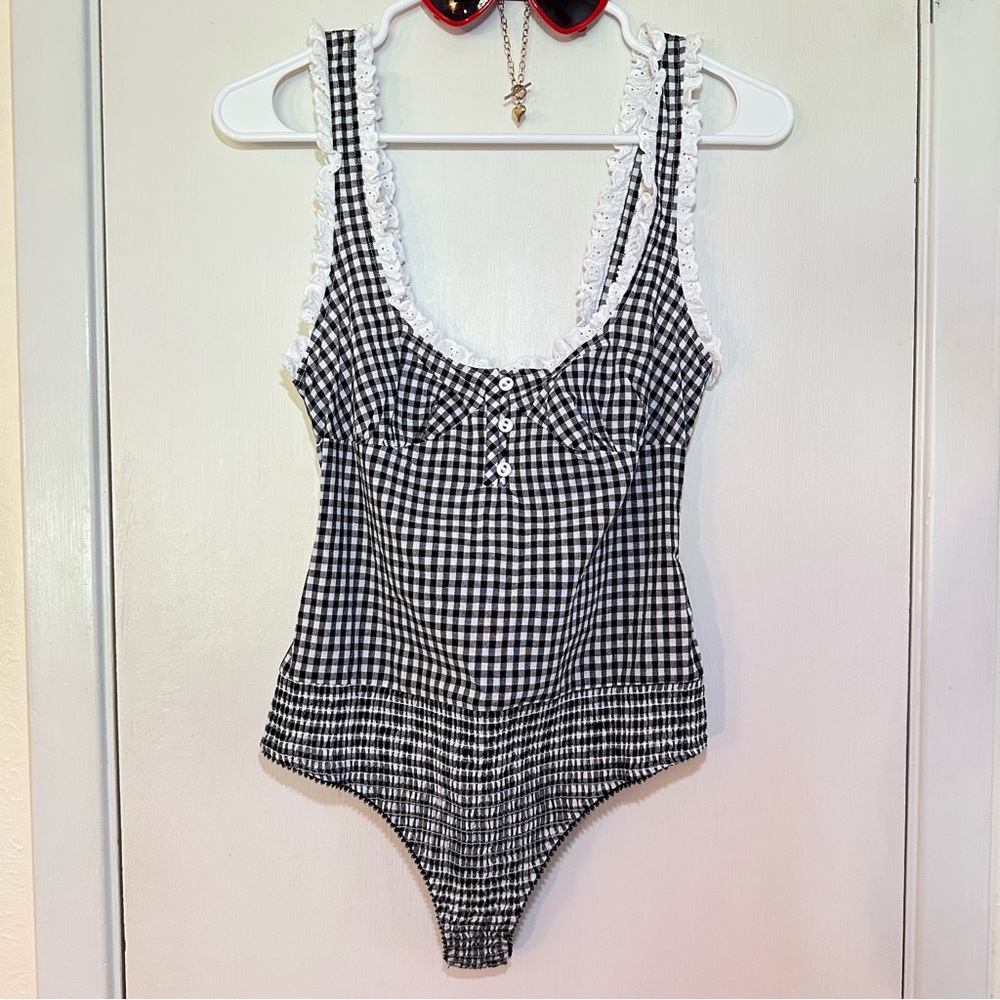 Intimately x Free People Cassie Bodysuit XS in black and white Gingham NWT